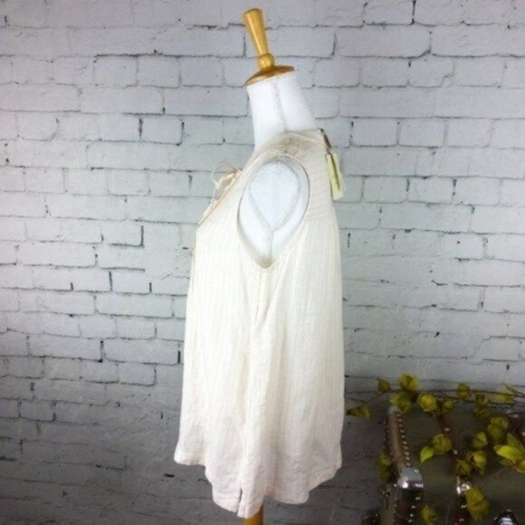 Cynthia Rowley Linen Striped Sleeveless Top Cream Size Small - Picture 2 of 5
